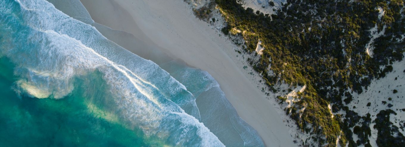 Drone shot of beach near MadFish Wines